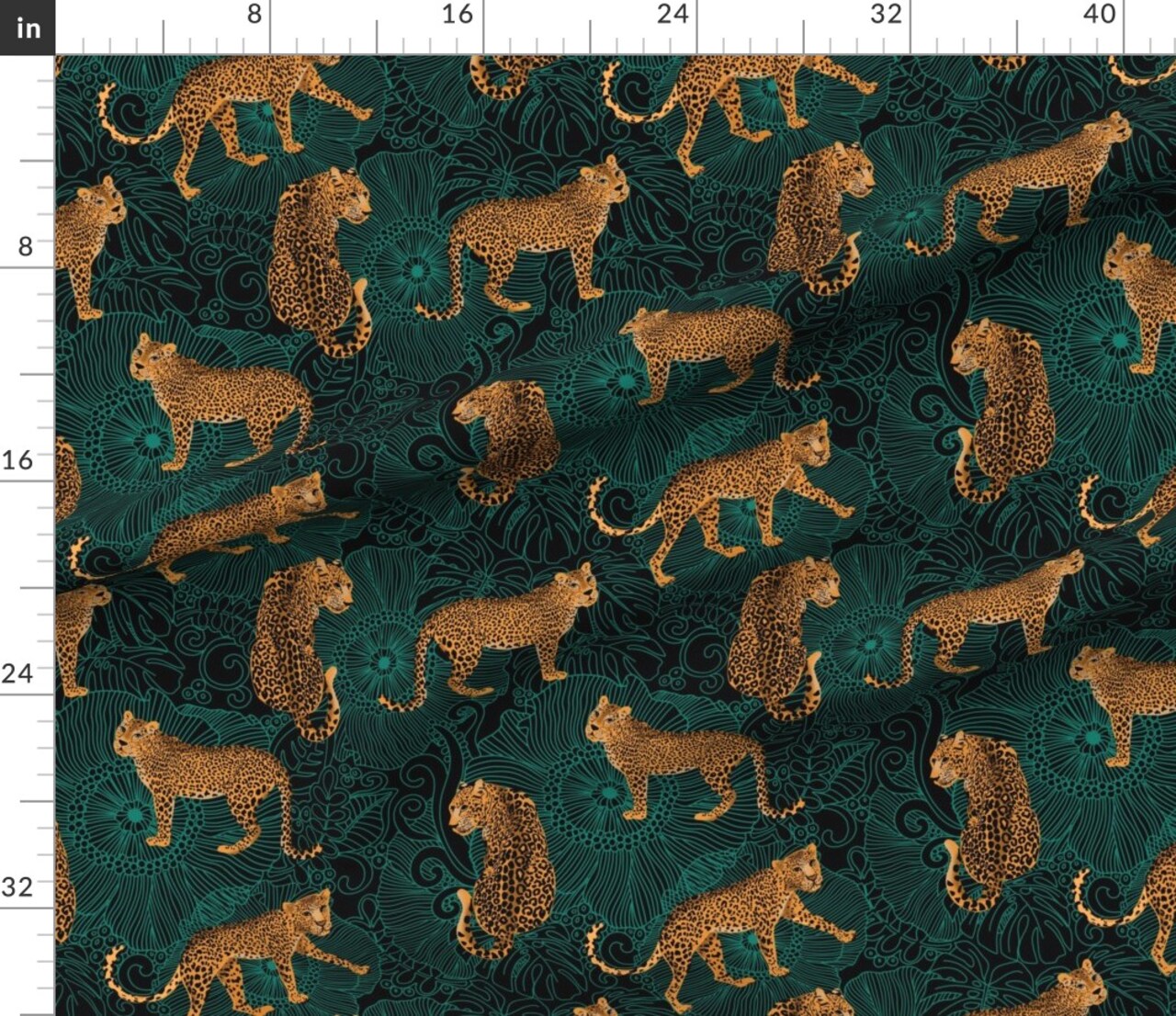 Various Fabrics by the Yard or Fat Quarter Black Green Animal Africa Leopard Cheetah Tiger Exotic Animals Maximalist Custom Printed Fabric by Spoonflower